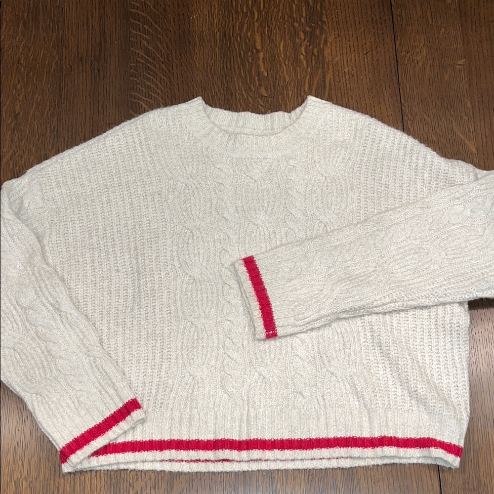 American Eagle Outfitters Cream Sweater with Red Accents
